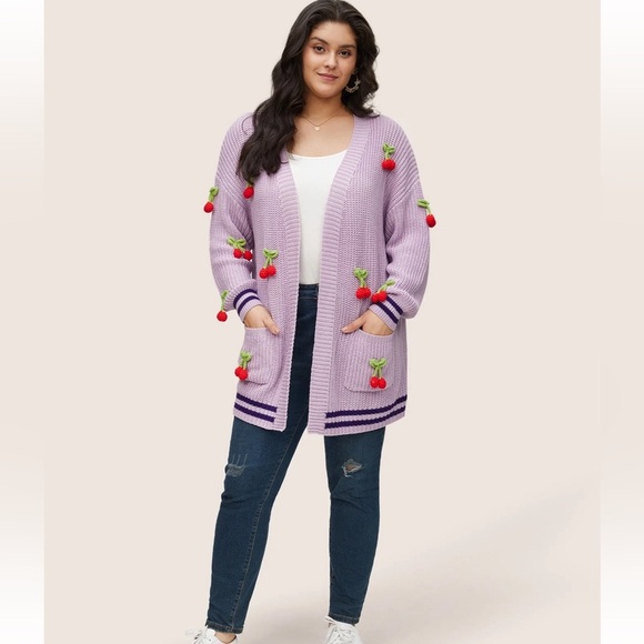 BloomChic Plus Size XL Purple Cherry Embellished Cardigan us14-16 - Picture 6 of 8